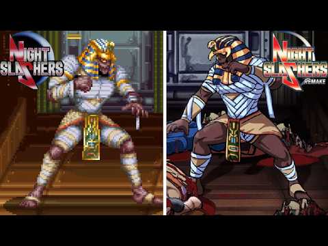 Night Slashers Remake - All Bosses Comparison Arcade (1993) vs Remake (2024)