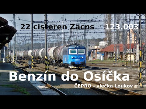 Benzín pro ČEPRO | Kralupy n. Vlt. - Osíčko vlečka Loukov | vlak 22 vozů Zacns v čele s 123.003