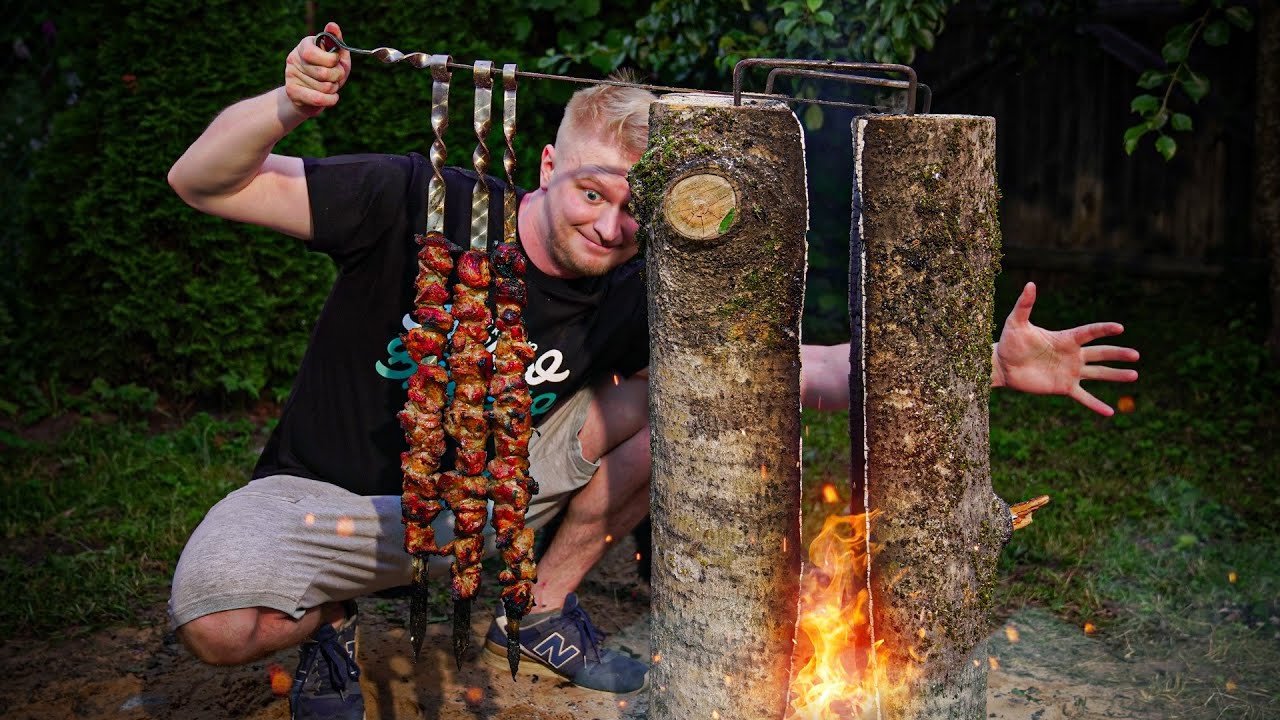 Шашлык в бревне из валежника!