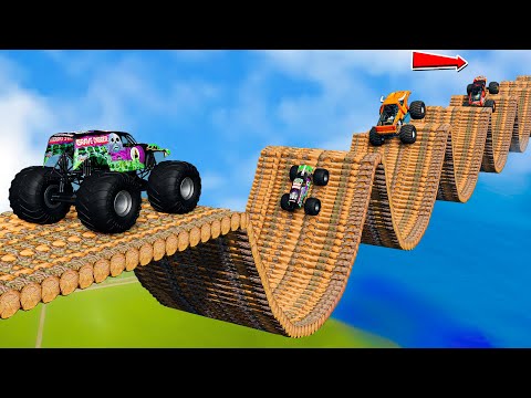 Big & Small Monster TRUCKS vs Wavy Bridge - BeamNG Monster Truck Crashes