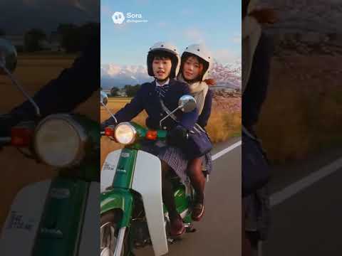 スーパーカブを2人乗りする女子高生