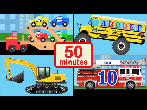 Vehicle, Car, and Truck for Kids Collection - 50 Mins of Baby, Toddler, Preschool Learning Videos Video