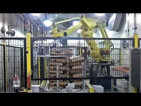 High-Speed Robotic Palletizer Stacks 50 lb. Bags Filled with Sugar