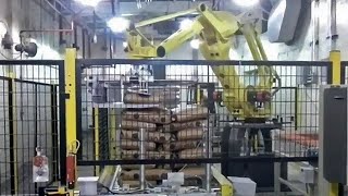High-Speed Robotic Palletizer Stacks 50 lb. Bags Filled with Sugar
