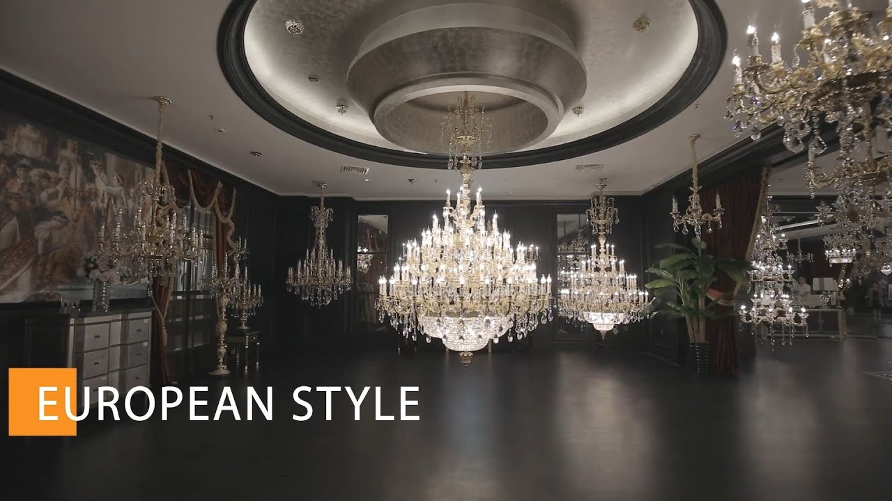 European Style Crystal Chandeliers Exhibition Hall Viewing