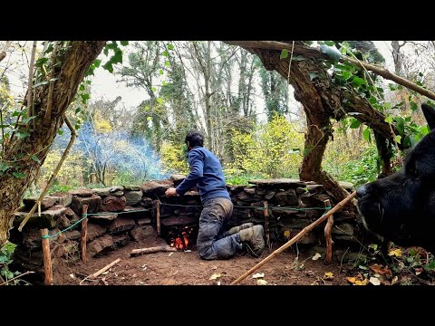 7 Tage Solo-Überlebenscamping im Regenwald, Bau einer warmen Bushcraft-Unterkunft, am Lehmkamin