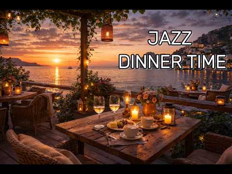 Sunset Seaside Café Ambience 🌅 Ocean View & Candlelight Relaxation Sounds (4K) 🌅 JAZZ DINNER TIME