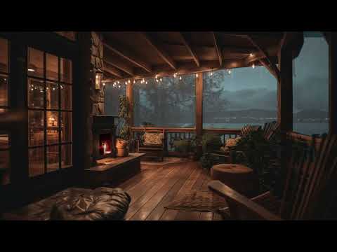 Cozy Balcony | With the Sound of Heavy Rain and Crackling Fire | 10 Hours