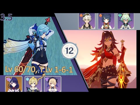 Eula feat MINIMUM Mika - Dehya XL Mono Pyro【3.5 Spiral Abyss】floor 12 full stars clear (9 stars)