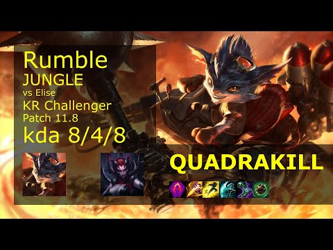 Rumble Jungle vs Elise - KR Challenger 8/4/8 Patch 11.8 Gameplay // [롤] 럼블 vs 엘리스 정글