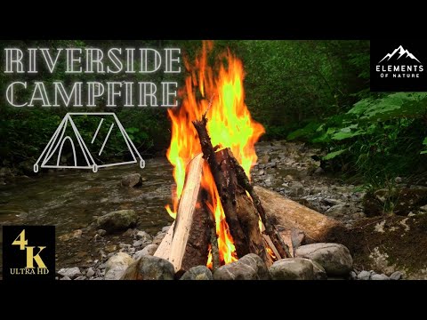 4K UHD Campfire by the River at Sunset-2 Hours of Tranquil Nature Ambience and Crackling Fire Sounds