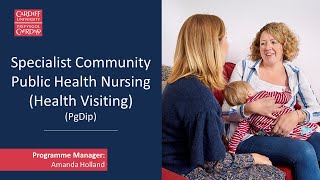 Rheolwr y rhaglen Amanda Holland yn darparu gwybodaeth am ein rhaglen ymweld iechyd.