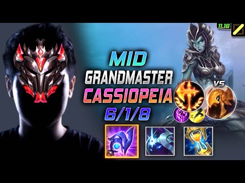 GrandMaster Cassiopeia MID vs Azir - 천상계 미드 카시오페아 템트리 룬 루덴 정복자 カシオペア Кассиопея 魔蛇之拥 - LOL KR 11.16