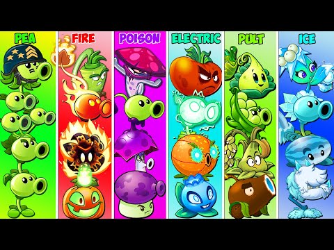 6 Team Plants PEA x FIRE x POISON x ELECTRIC x PULT x ICE Battlez - Who Will Win? - PvZ 2 Gameplay