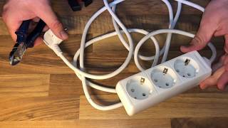 Strom Steckleiste kürzen und SchuKo Stecker anlklemmen, verkabeln und anschließen Anleitung