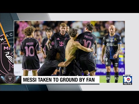 Pitch invader knocks down Lionel Messi during Inter Miami friendly in Puerto Rico