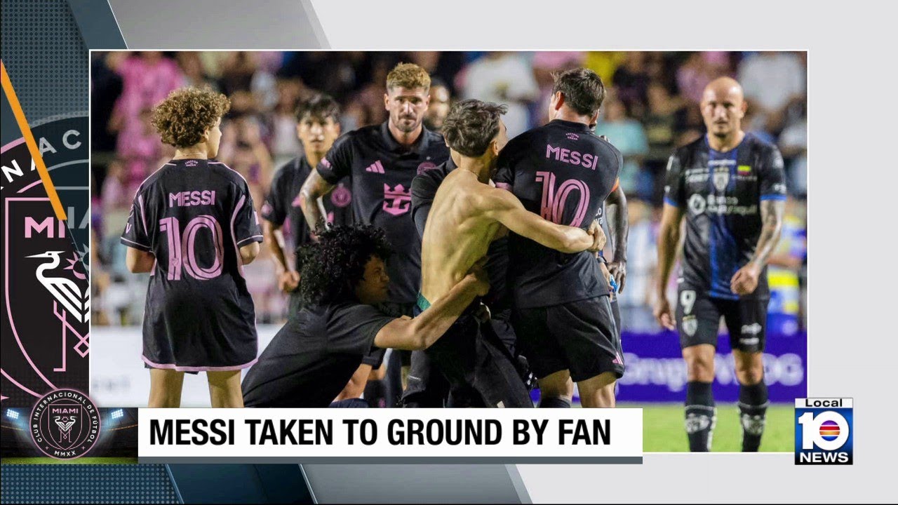Pitch invader knocks down Lionel Messi during Inter Miami friendly in Puerto Rico