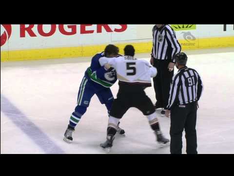 Canucks Vs Ducks - Bolduc Hit On Parros - Bolduc Vs Sbisa - 12.08.10 - HD