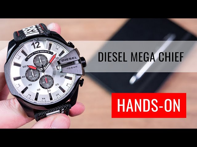 Vídeo relacionado con Diesel Reloj Mega Chief para Hombre, Movimiento cronógrafo con correa de acero inoxidable, Carbón, 51 mm