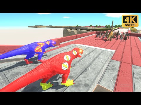 Escape from T-Rex Superman & Flash - Animal Revolt Battle Simulator