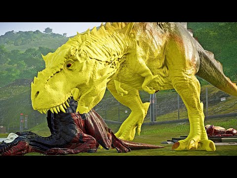 Spiderman Indoraptor VS Yellow Tyrannosaurus Rex & Spinosaurus Dinosaurs Jurassic World Evolution