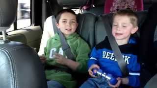 Joseph (9) and Whitman (6) singing Radioactive.
