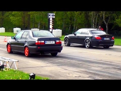 BMW M5 E60 vs VW Vento VR6 Drag Race Viertelmeile Rennen Acceleration Sound