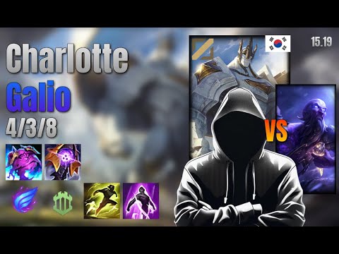 Charlotte Mid Galio vs Ryze lol KR solo rank Full Game 15.19 | charlotte 갈리오 vs 라이즈