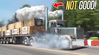Semi Truck DESTROYS TURBO and catches on FIRE.. (120,000 lb. Sled Pull) by 1320Video
