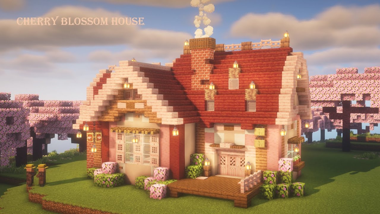 [マイクラ建築]おしゃれなお家の作り方 桜とマングローブを使ったかわいい拠点[Minecraft][tutorial]How to build ...