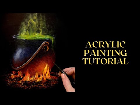 Acrylic Painting Tutorial - Step by Step Cauldron over Campfire