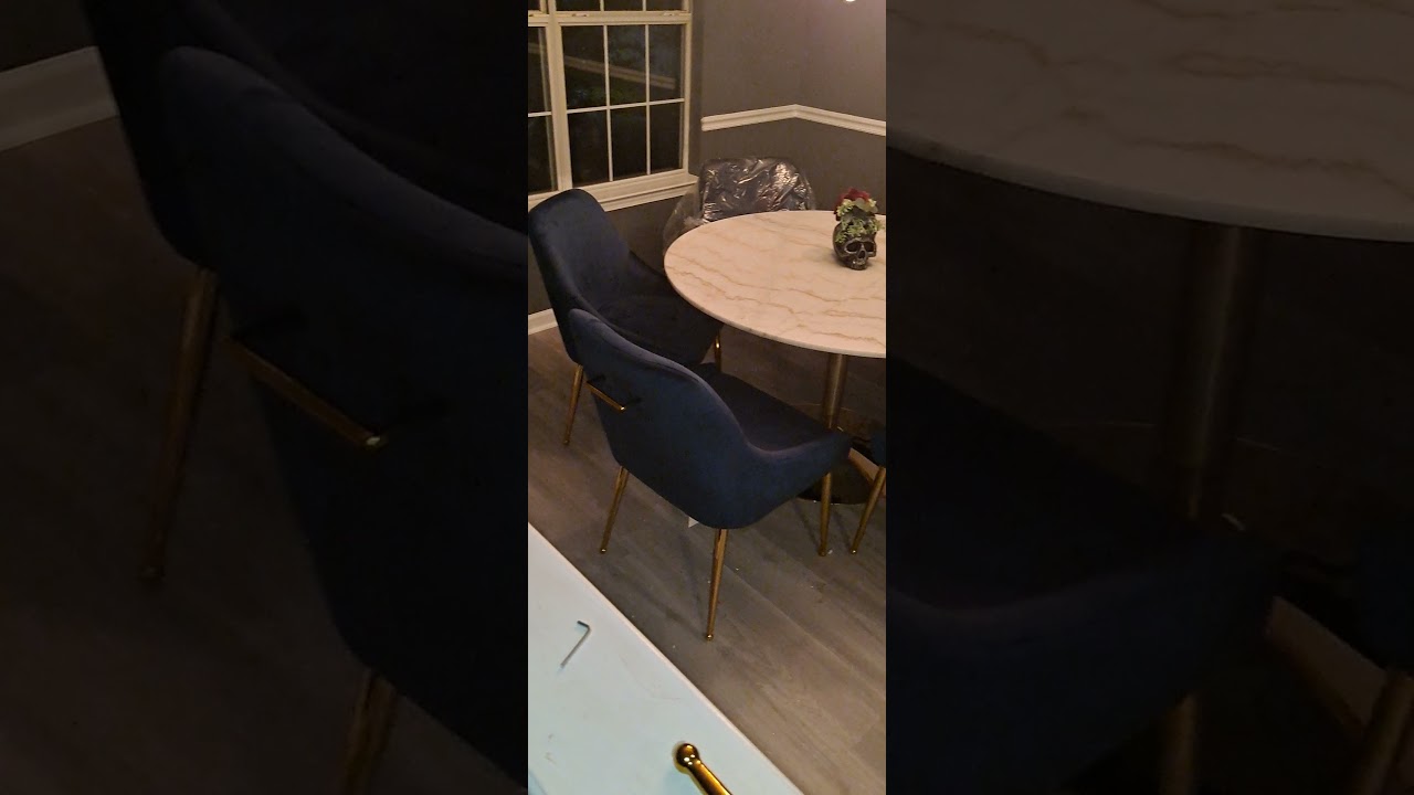 Solid Marble Dining Table/Velvet Chairs