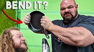 450LB MAN BENDS CAST IRON PAN (Frying Pan Fold?)