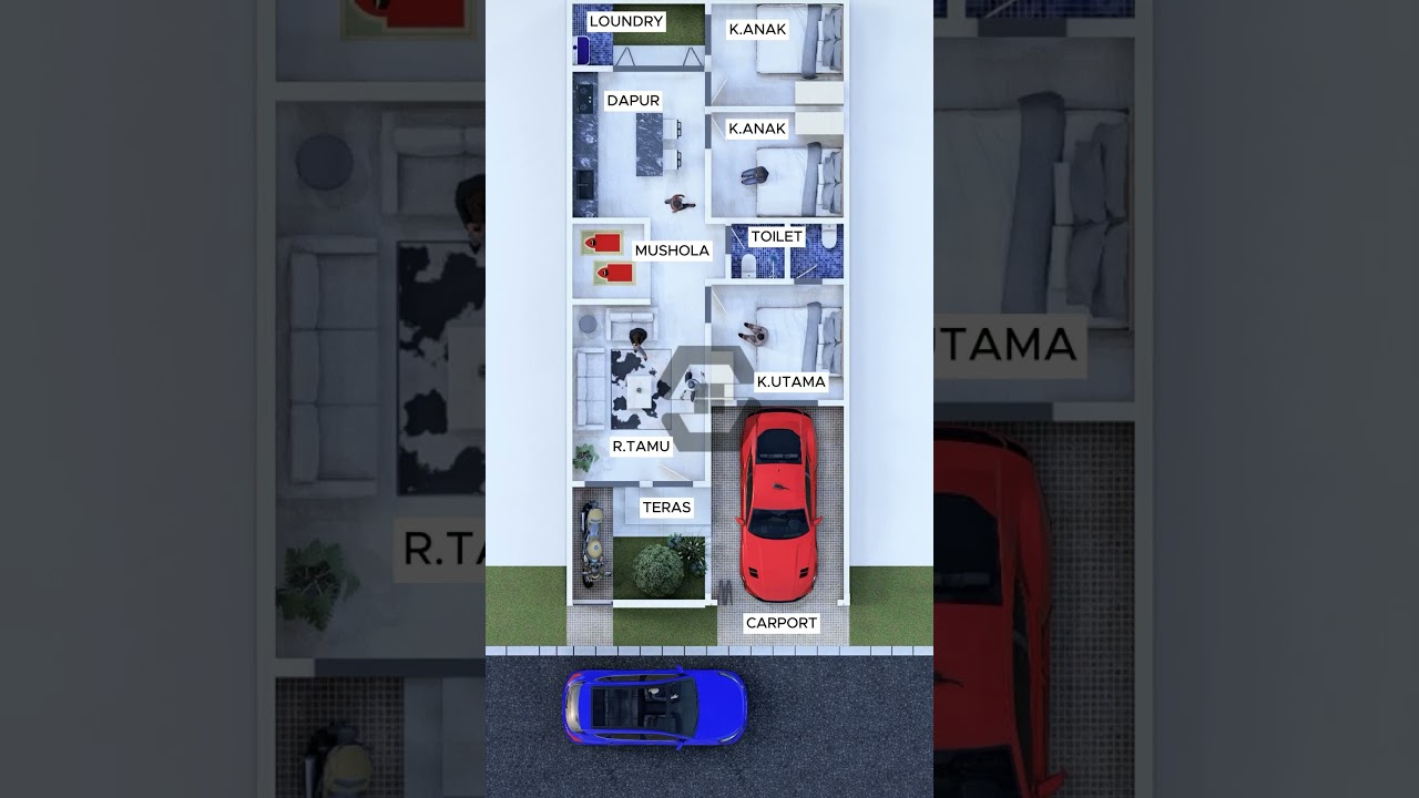 Inspirasi denah rumah 1 lantai denga 3 kamar tidur dan mushola.#idedesainrumah #jasadesain #home #