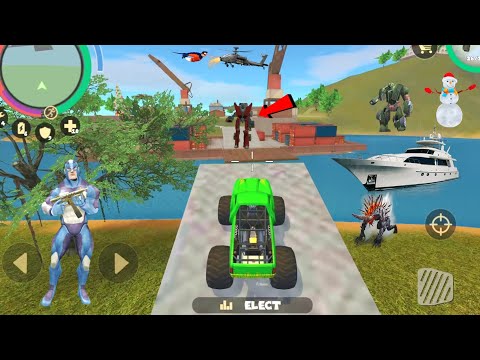 Rope Hero: Vice Town (Monster Truck Jumped Across the water) Green Monster - Android Gameplay HD