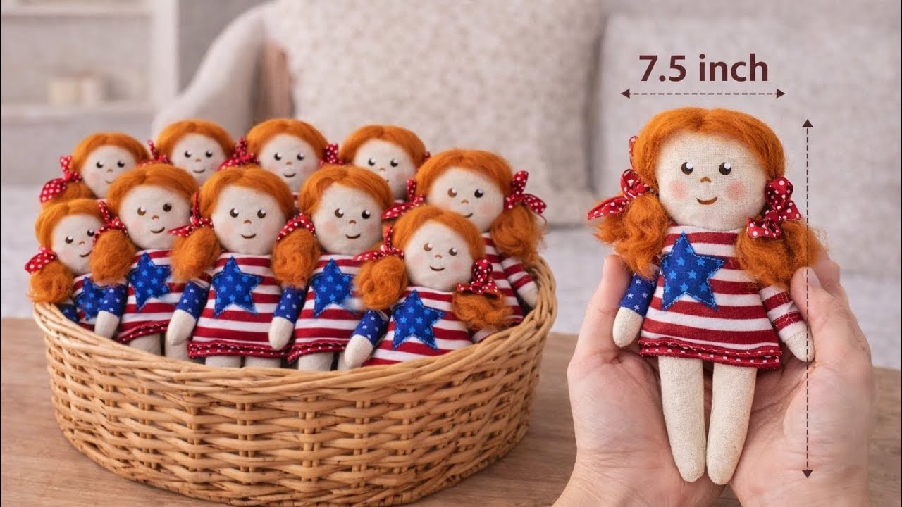How to make Little Doll PDF Pattern, 4th of July Rag Doll Sewing Tutorial, Handmade Gift DIY