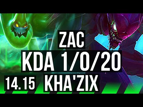 ZAC vs KHA'ZIX (JGL) | 1/0/20, 75% winrate | VN Master | 14.15