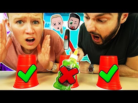 ZERSCHLAG NICHT DEN FALSCHEN BECHER SLIME CHALLENGE (mit Hammer)! Wer haut den Schleim? Kaan + Kathi