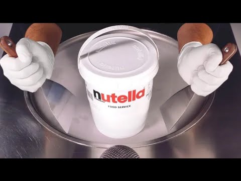 Massive Nutella Bucket Ice Cream Rolls making Ice Cream out of Chocolate Hazelnut Spread Setisfying