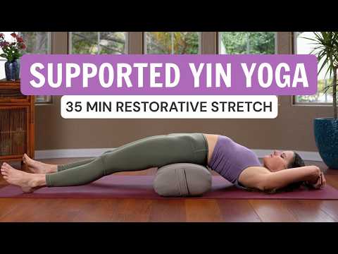 35 Min Yin Yoga With A Bolster | Supported Stretch For Relaxation & Flexibility thumbnail