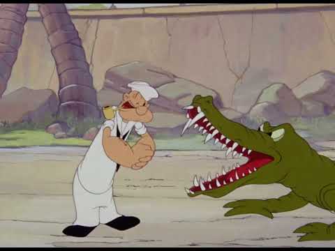 Popeye napping with a Crocodile (Popeye the Sailor Man - "Pitchin' Woo at the Zoo")