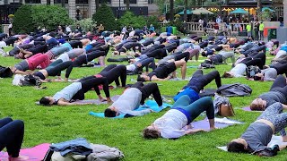 NYC Views Yoga class at New York City Bryant Park.