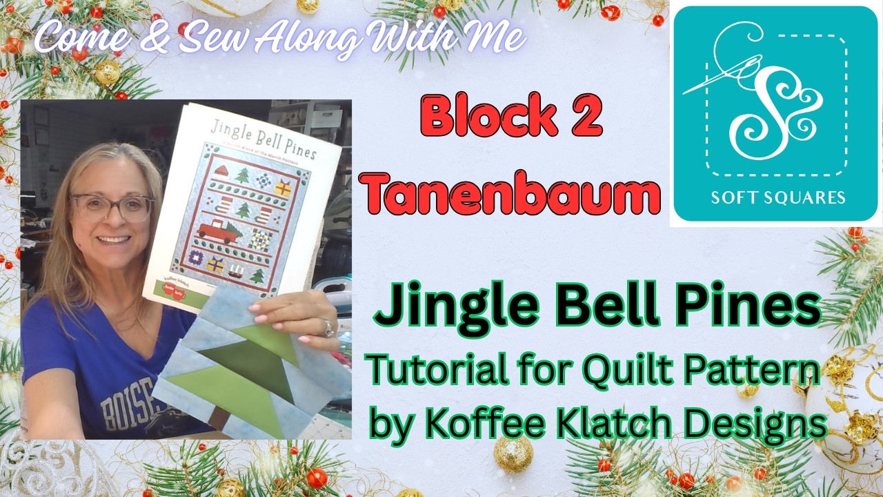 Block 2 of Jingle Bell Pines Quilt BOM - tutorial of block 2 trees. pattern available at SoftSquares