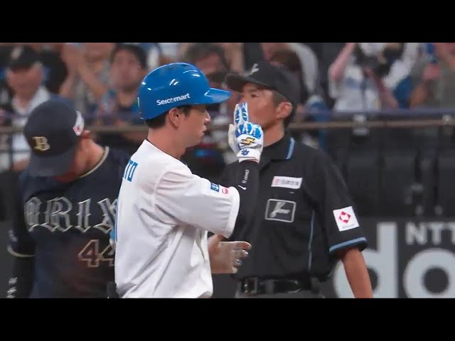 【3回裏】鋭い当たりで一塁線を破った!! ファイターズ・松本剛 ライトへのタイムリーヒット!!  2023年9月13日 北海道日本ハムファイターズ 対 オリックス・バファローズ