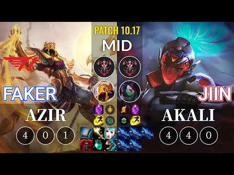 T1 Faker Azir vs Jiin Akali Mid - KR Patch 10.17