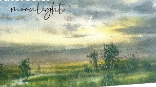 Painting Soft Moonlight Scenery: A Watercolor Step-by-Step