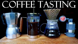 Tasting Coffee at Home || Moka pot vs French Press vs Hario V60 pour over vs Flair Espresso press