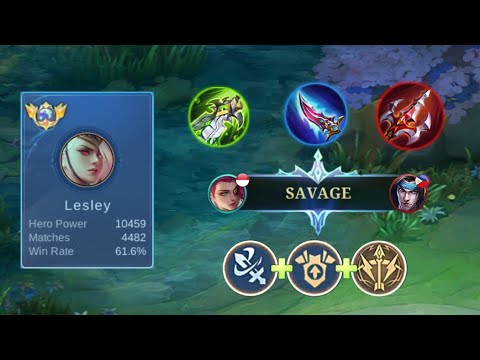 THE ONE SHOT ONE KILL/LESLEY BUILD AND EMBLEM SAVAGE/MOBILE LEGENDS 20 kills!!!🔥