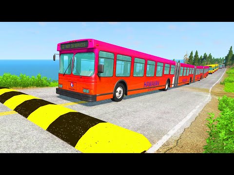 Long Bus, City Bus And School Bus Vs Massive Speed Bumps - BeamNG.Drive