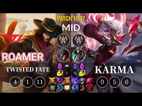 T1 Roamer Twisted Fate vs Karma Mid - KR Patch 10.17